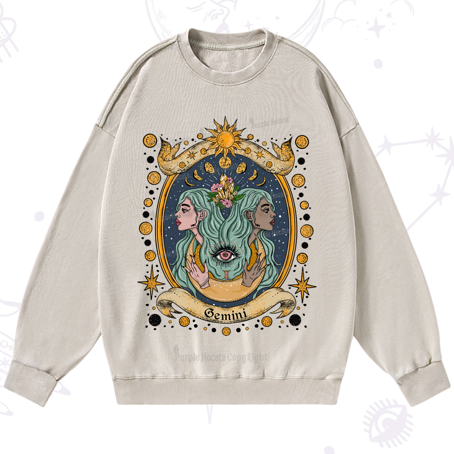 Purplehecate Celestial Gemini Zodiac Washed Sweatshirt