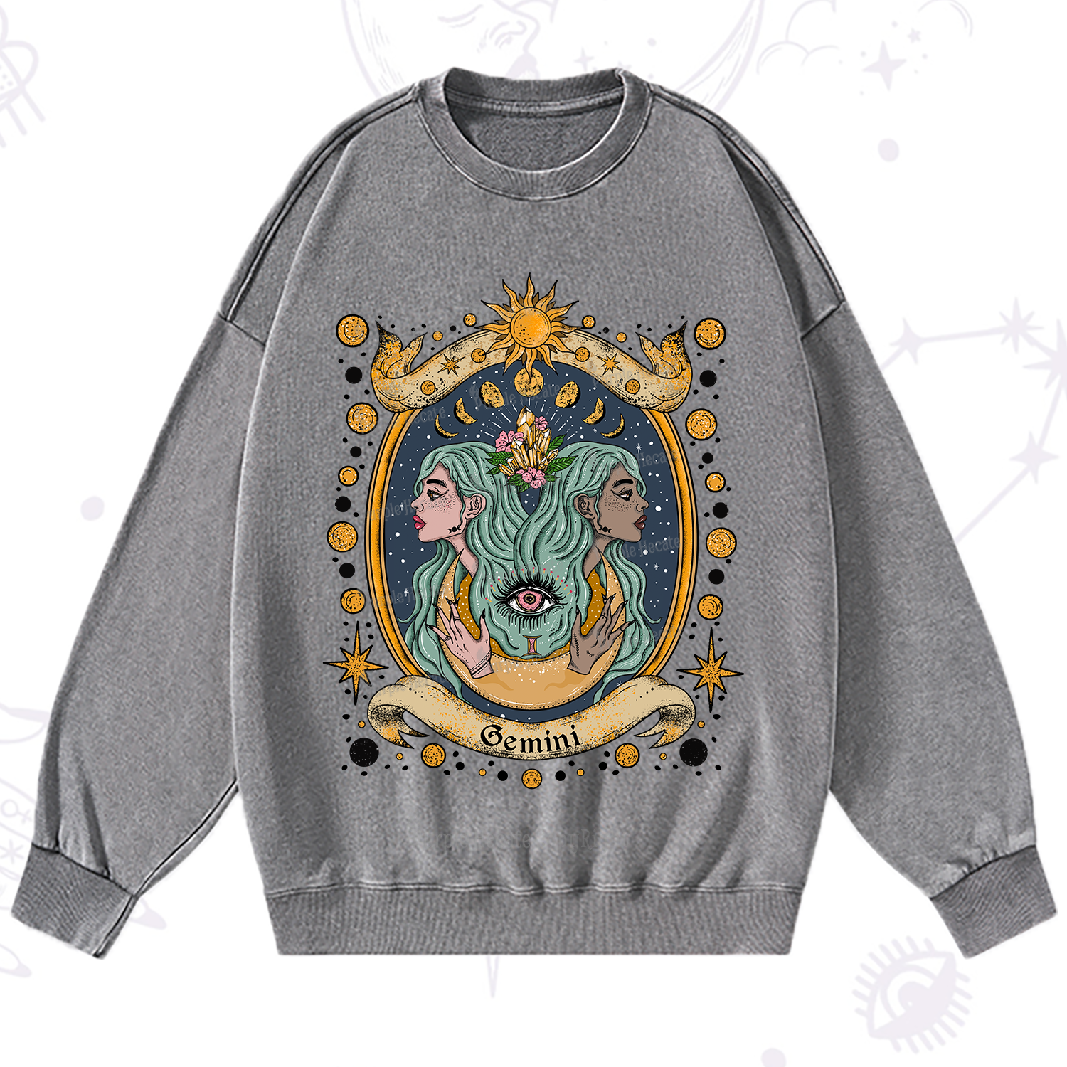 Purplehecate Celestial Gemini Zodiac Washed Sweatshirt