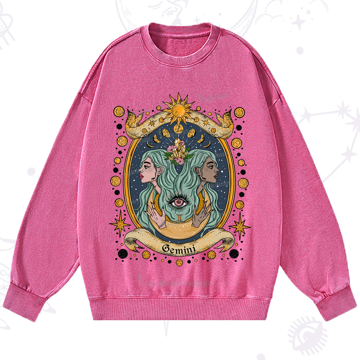 Purplehecate Celestial Gemini Zodiac Washed Sweatshirt
