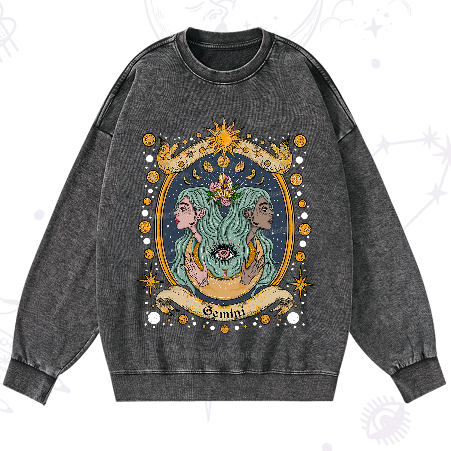 Purplehecate Celestial Gemini Zodiac Washed Sweatshirt