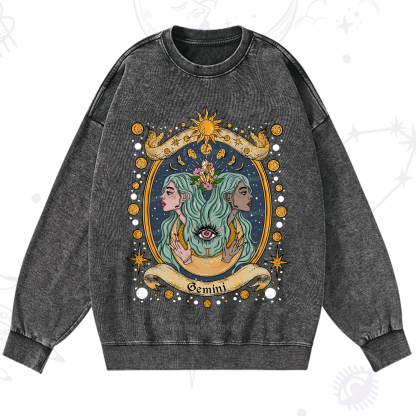 Purplehecate Celestial Gemini Zodiac Washed Sweatshirt