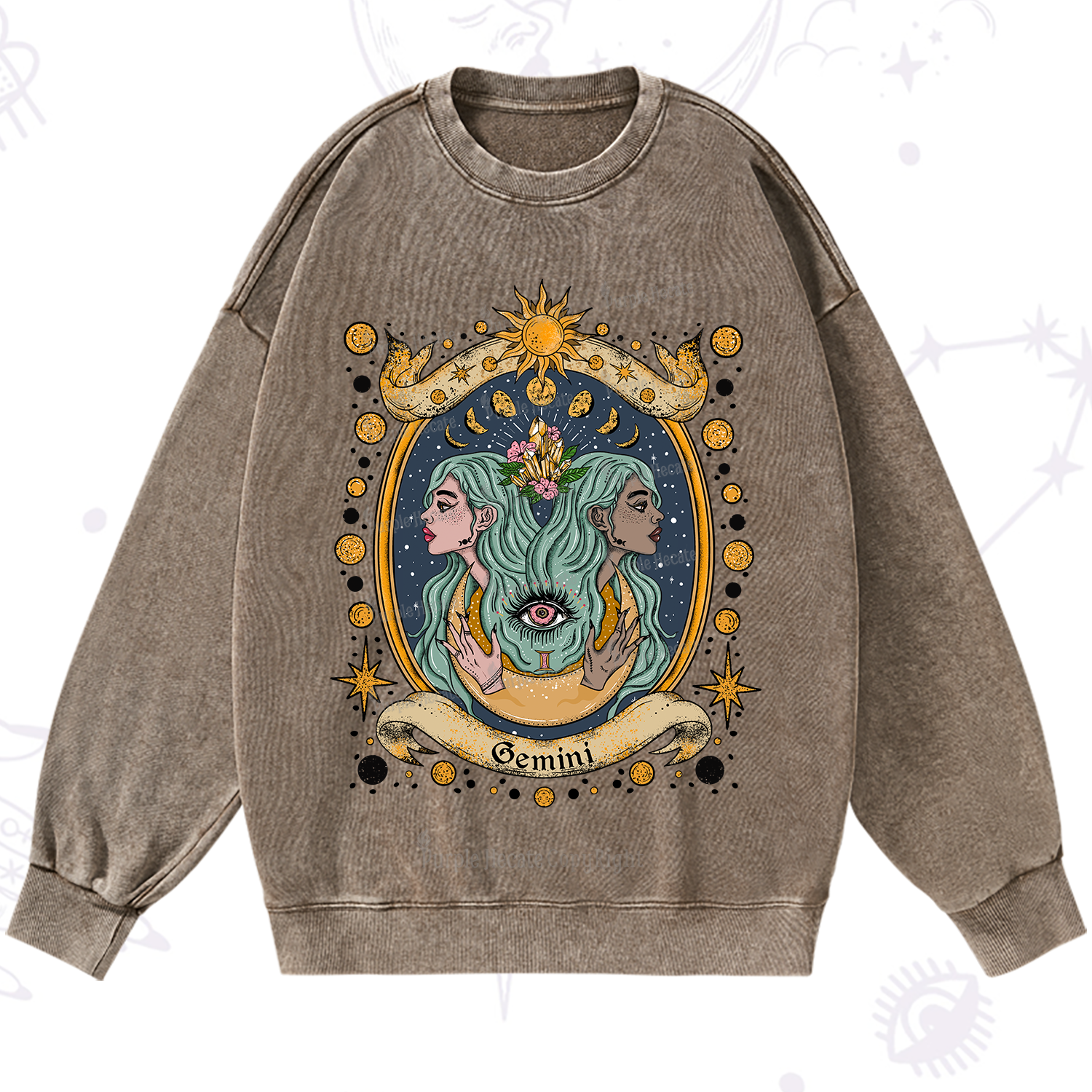 Purplehecate Celestial Gemini Zodiac Washed Sweatshirt