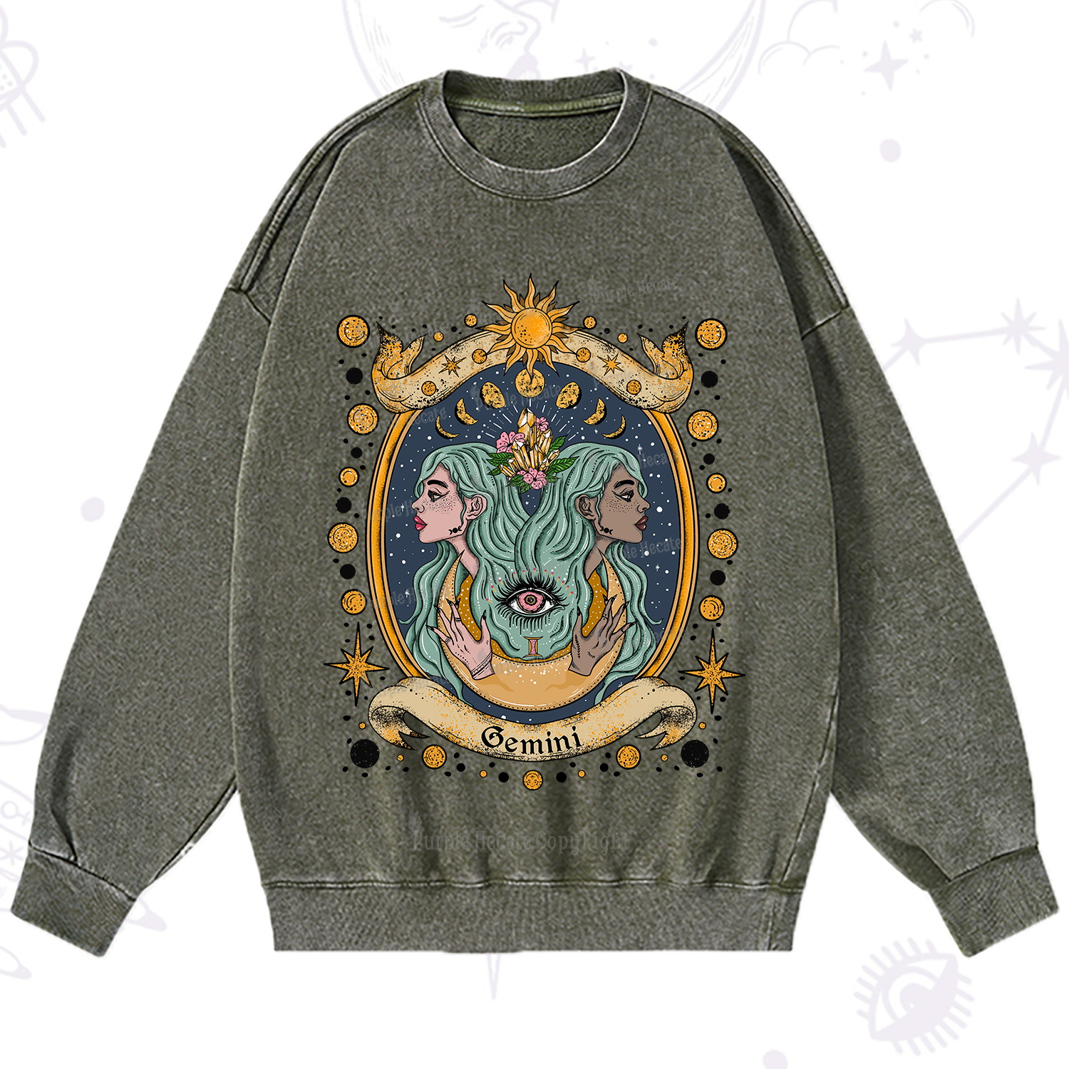 Purplehecate Celestial Gemini Zodiac Washed Sweatshirt