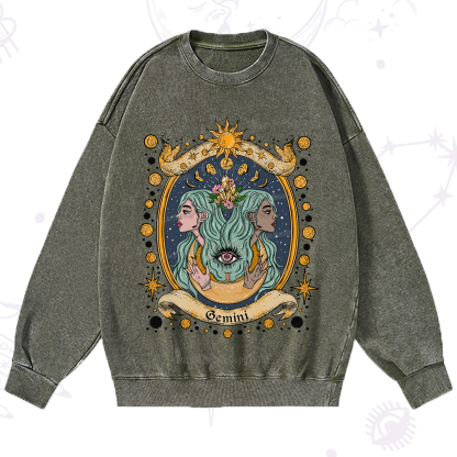 Purplehecate Celestial Gemini Zodiac Washed Sweatshirt
