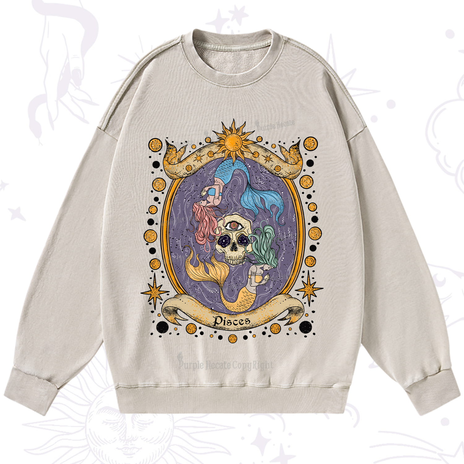 Purplehecate Celestial Pisces Zodiac Washed Sweatshirt