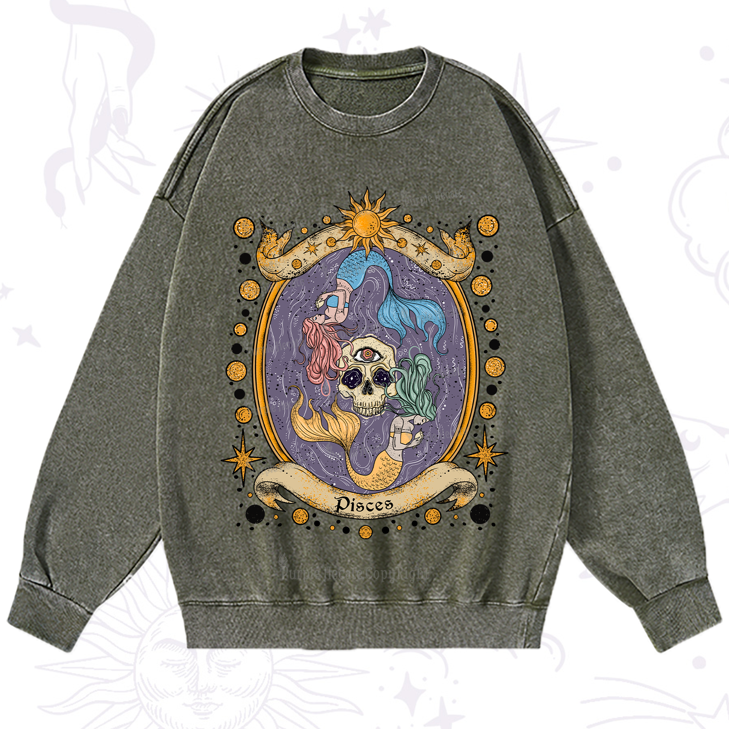 Purplehecate Celestial Pisces Zodiac Washed Sweatshirt
