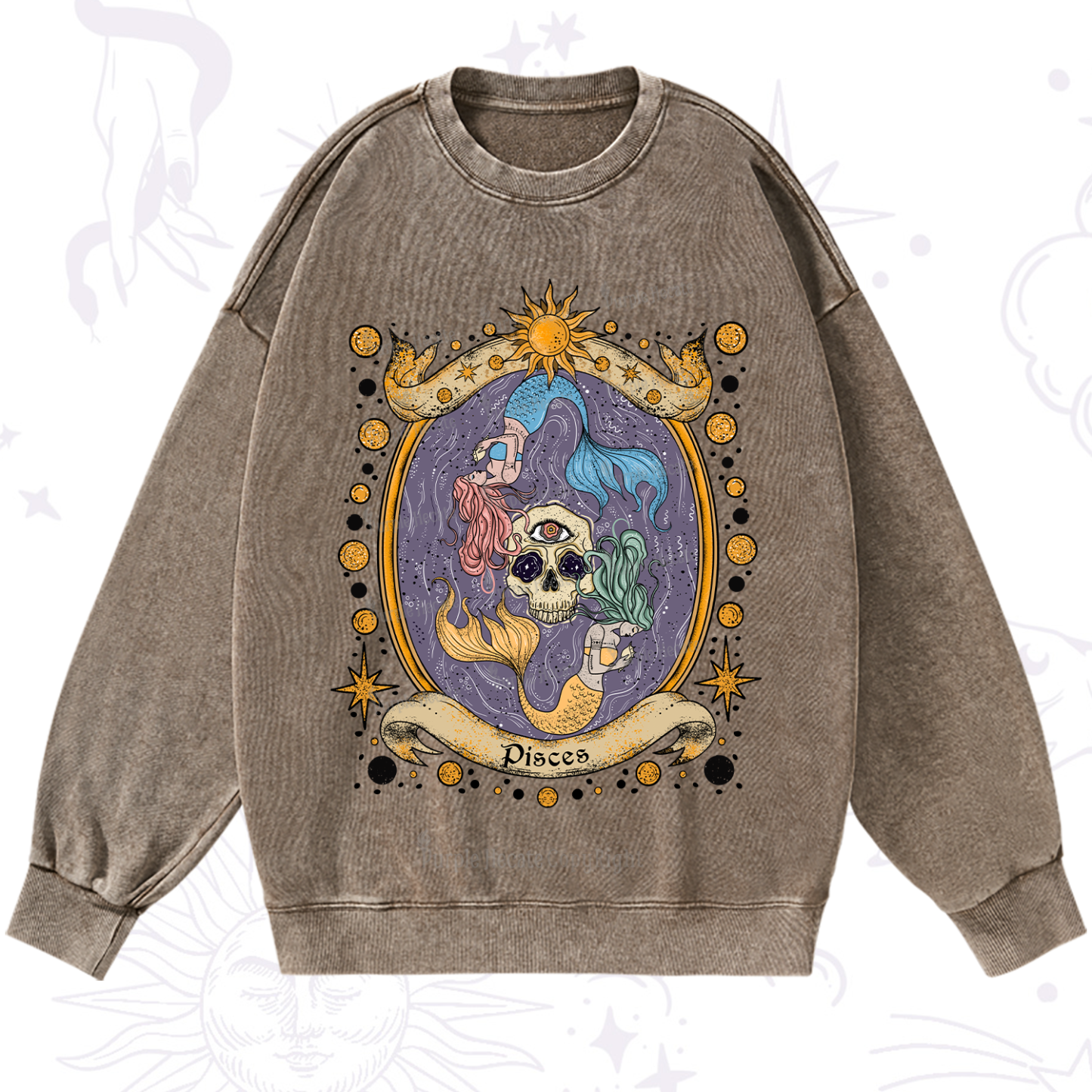 Purplehecate Celestial Pisces Zodiac Washed Sweatshirt