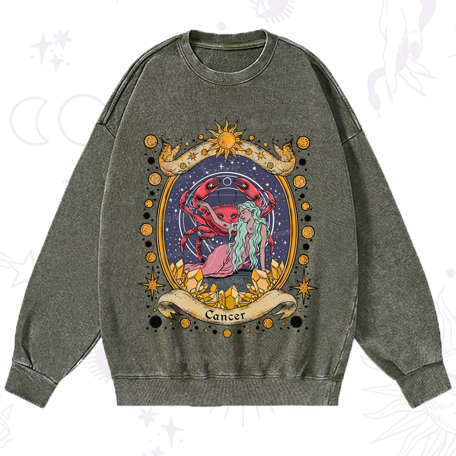 Purplehecate Celestial Cancer Zodiac Washed Sweatshirt