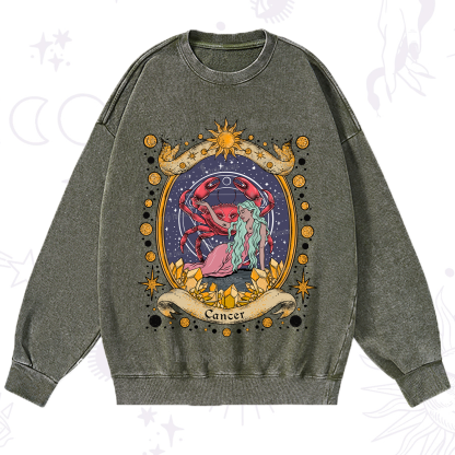 Purplehecate Celestial Cancer Zodiac Washed Sweatshirt