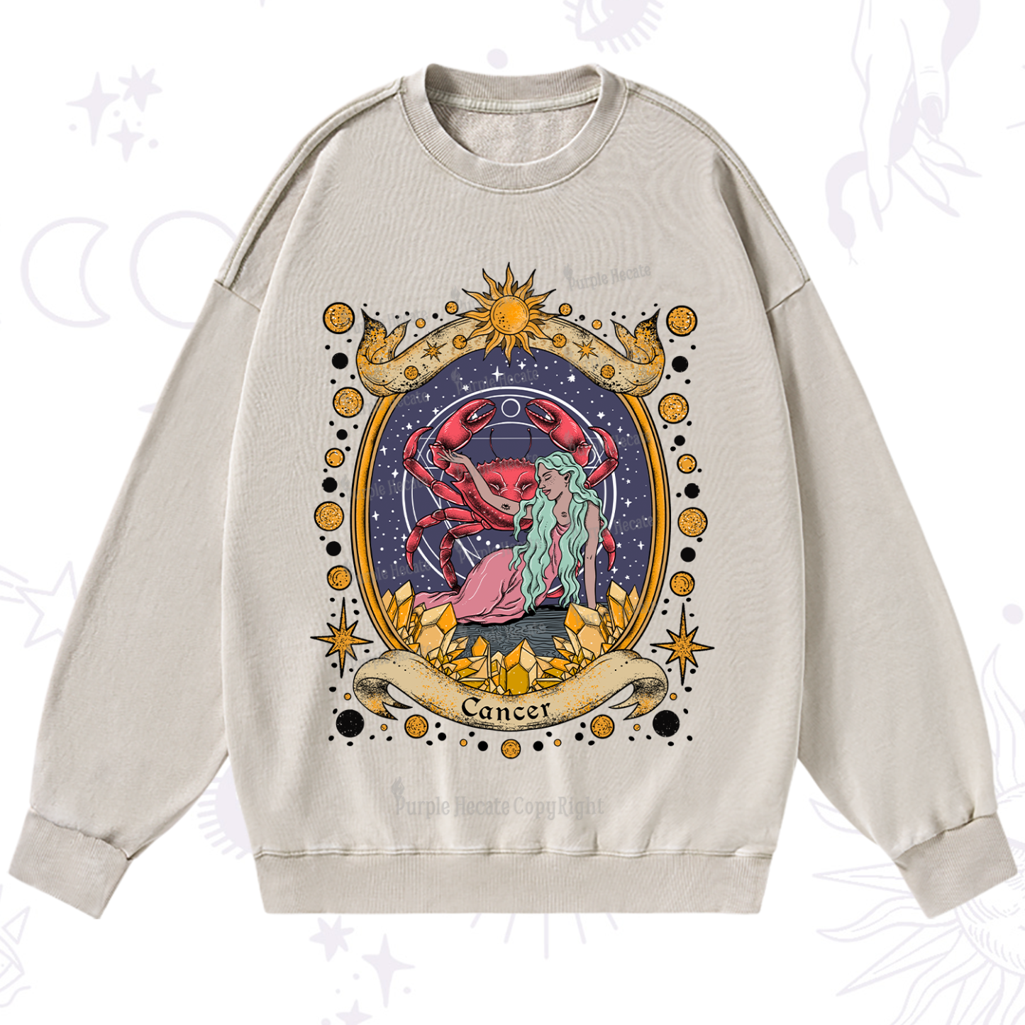 Purplehecate Celestial Cancer Zodiac Washed Sweatshirt