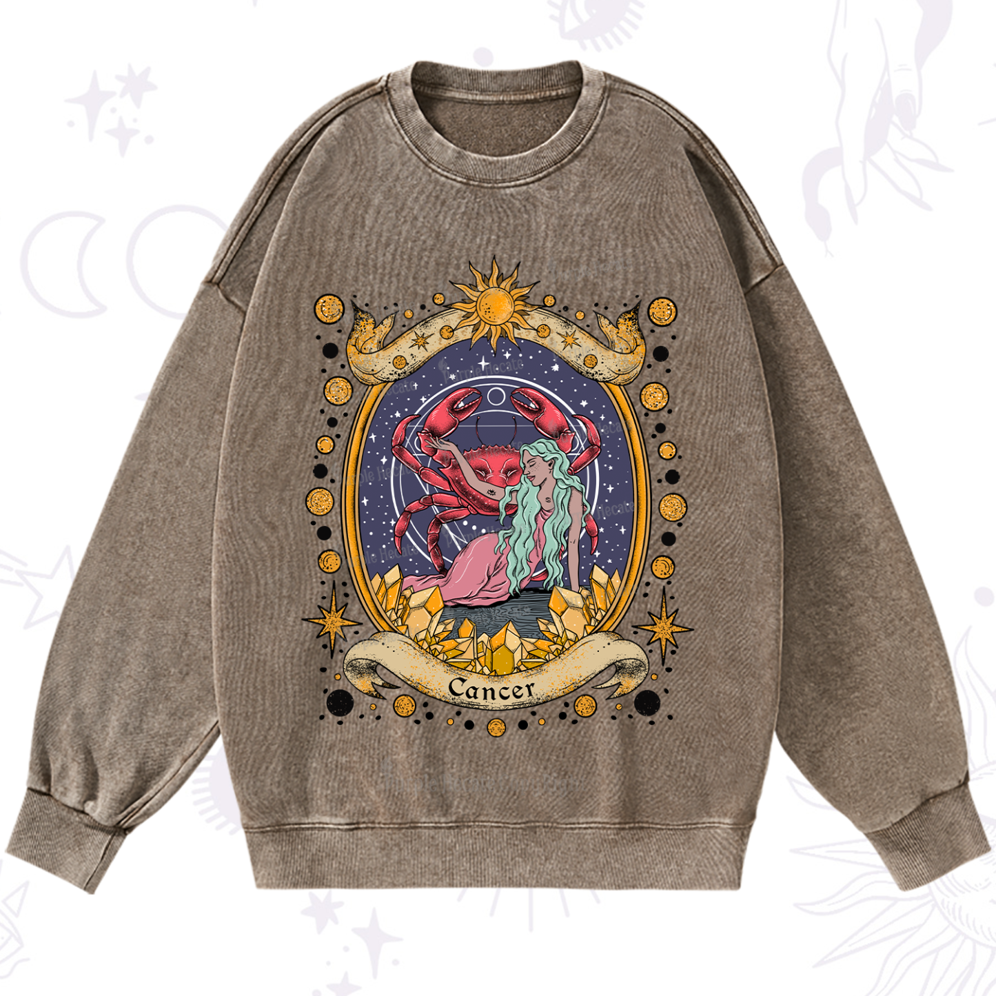 Purplehecate Celestial Cancer Zodiac Washed Sweatshirt