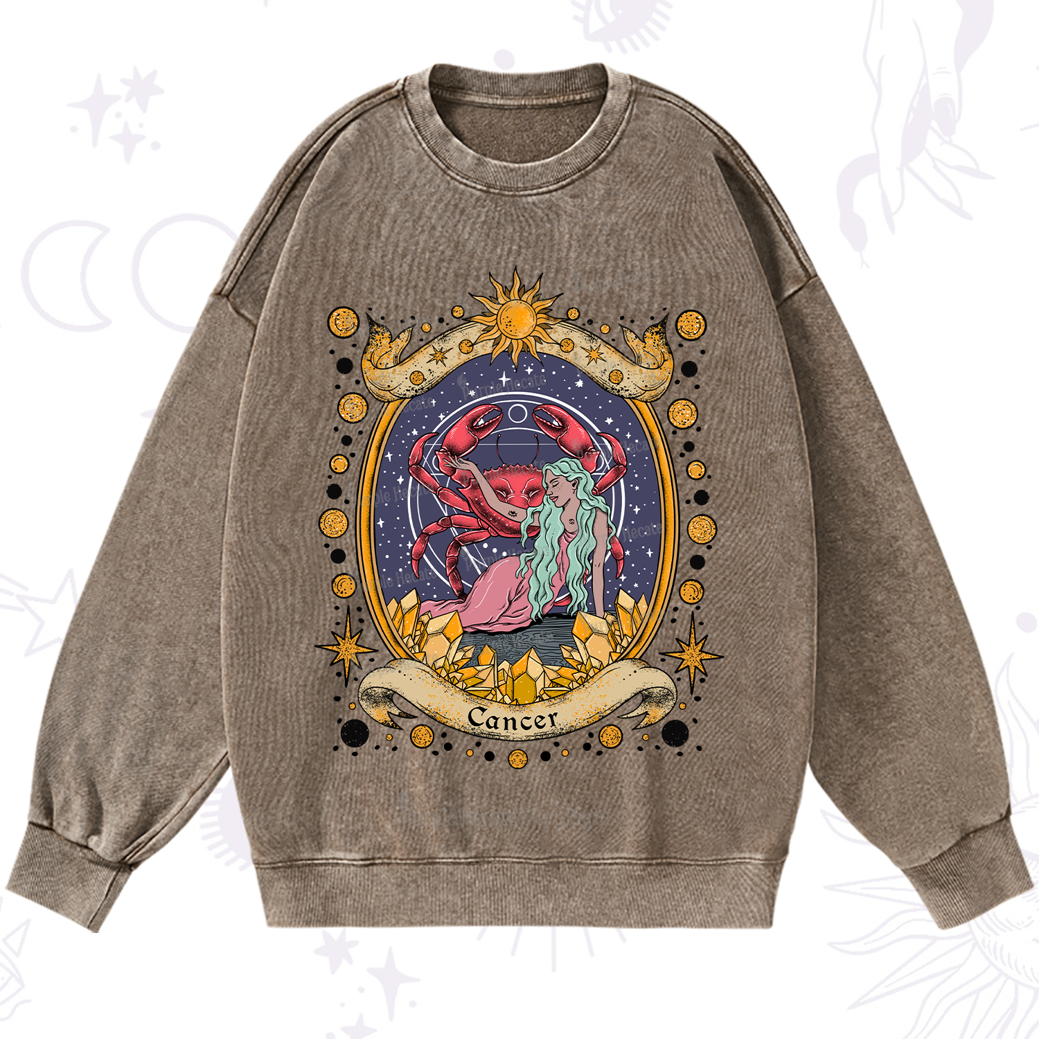 Purplehecate Celestial Cancer Zodiac Washed Sweatshirt