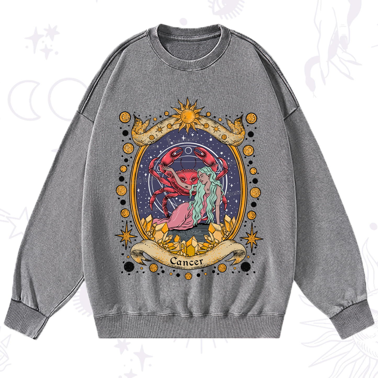 Purplehecate Celestial Cancer Zodiac Washed Sweatshirt