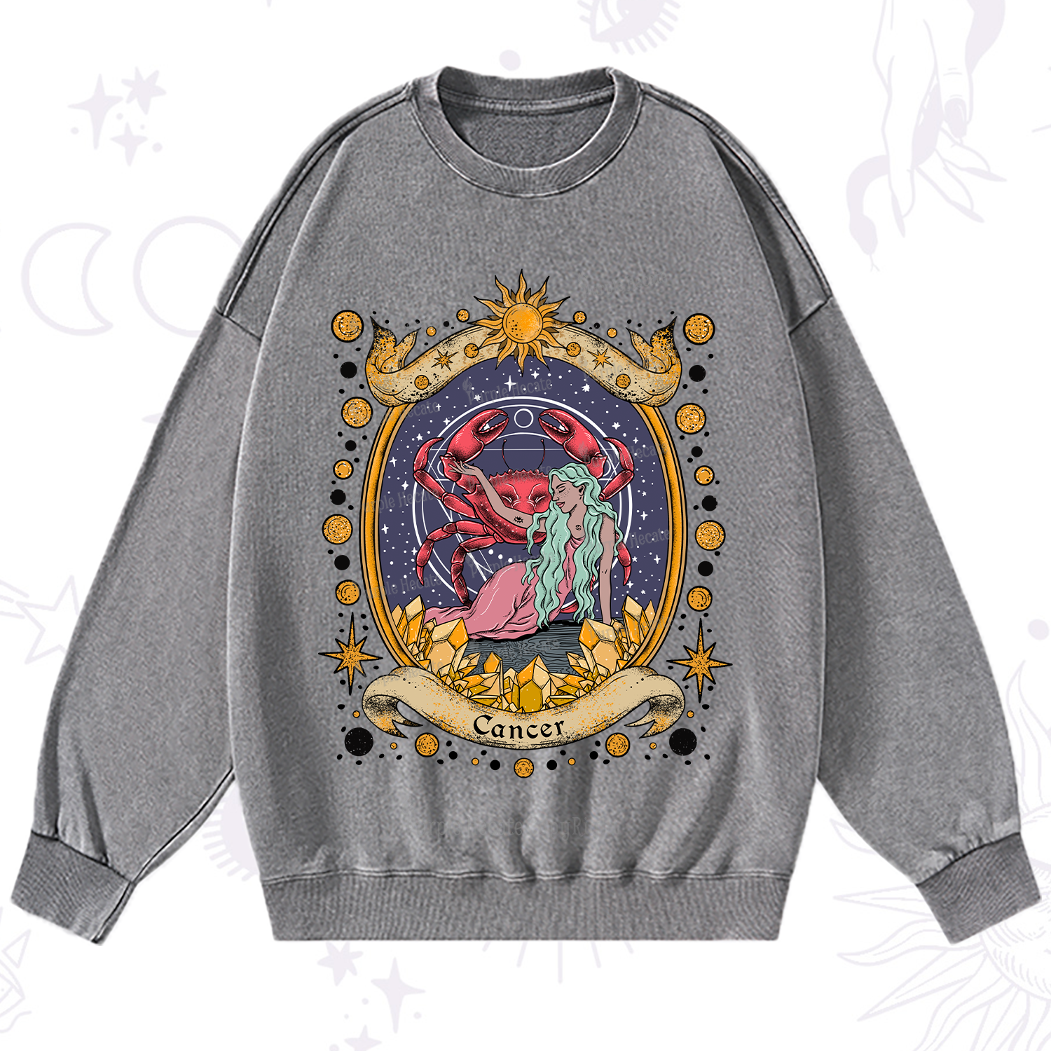 Purplehecate Celestial Cancer Zodiac Washed Sweatshirt