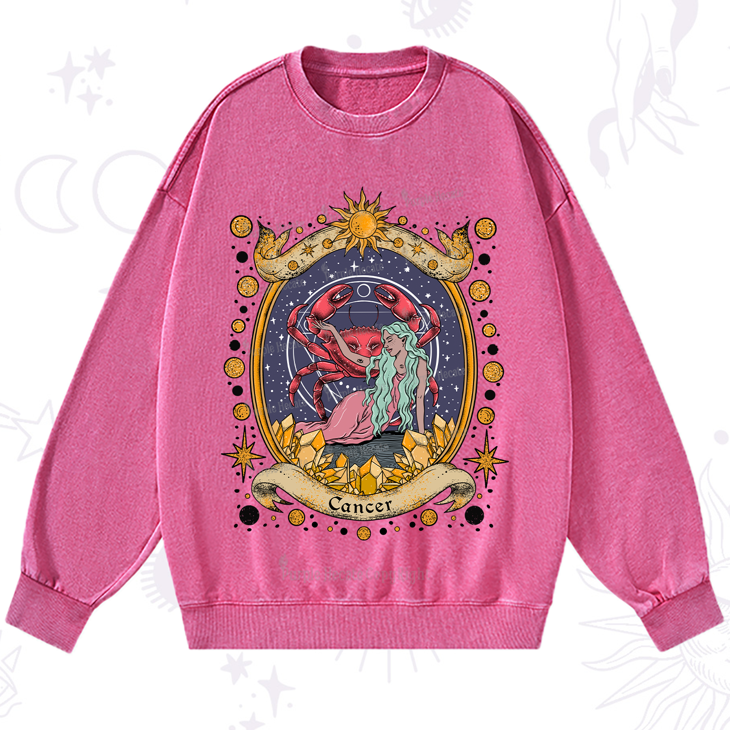 Purplehecate Celestial Cancer Zodiac Washed Sweatshirt