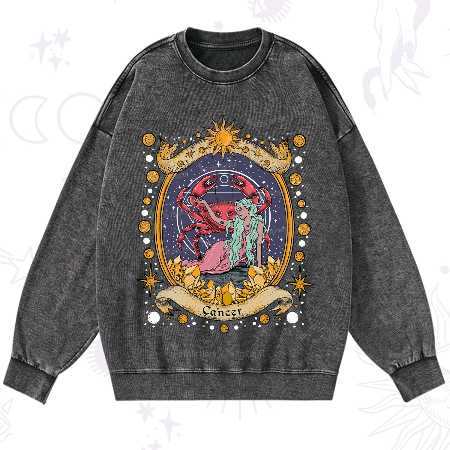 Purplehecate Celestial Cancer Zodiac Washed Sweatshirt