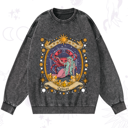 Purplehecate Celestial Cancer Zodiac Washed Sweatshirt