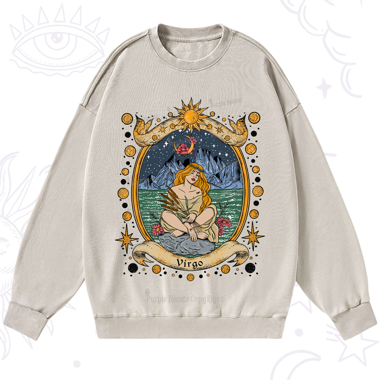 Purplehecate Celestial Virgo Zodiac Washed Sweatshirt