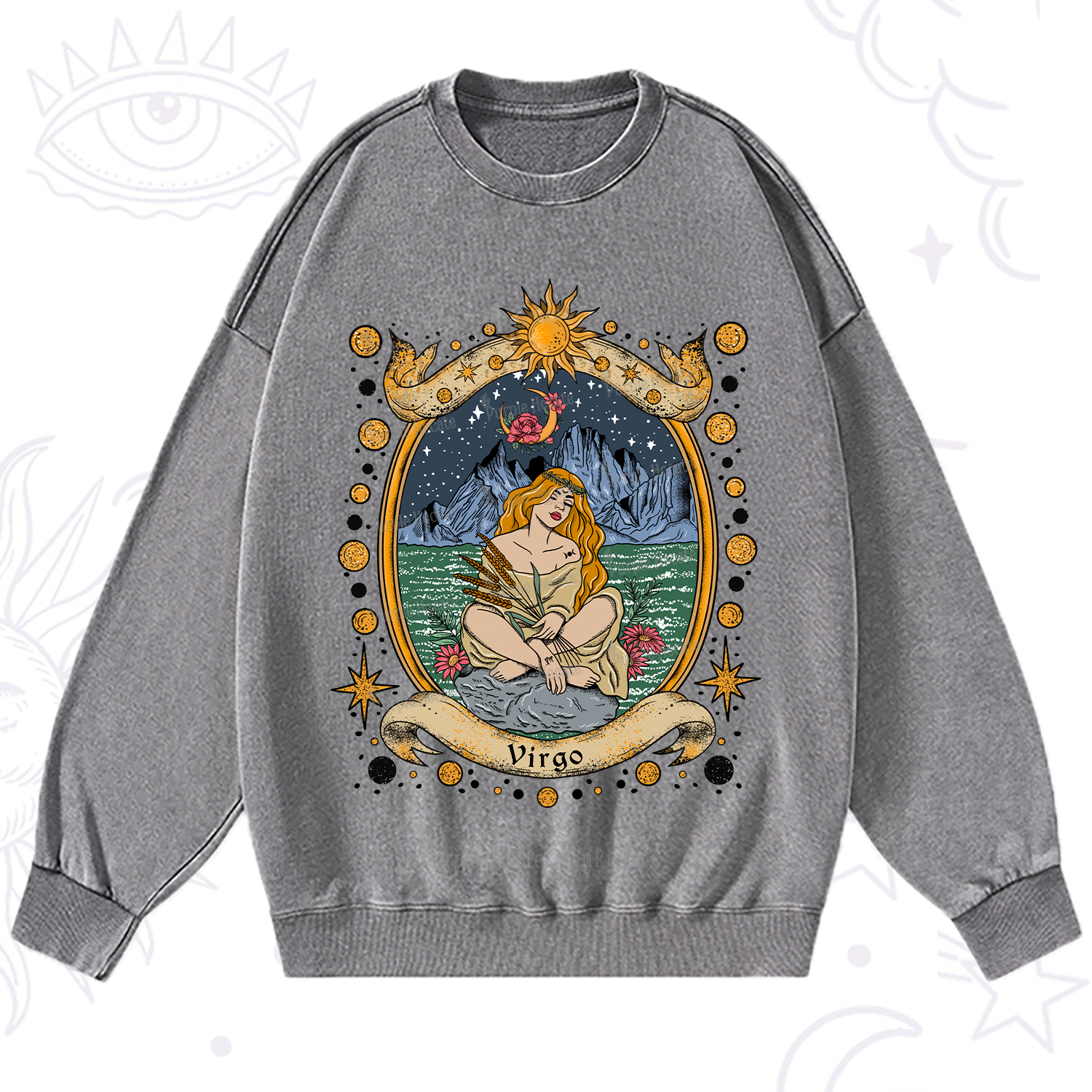 Purplehecate Celestial Virgo Zodiac Washed Sweatshirt
