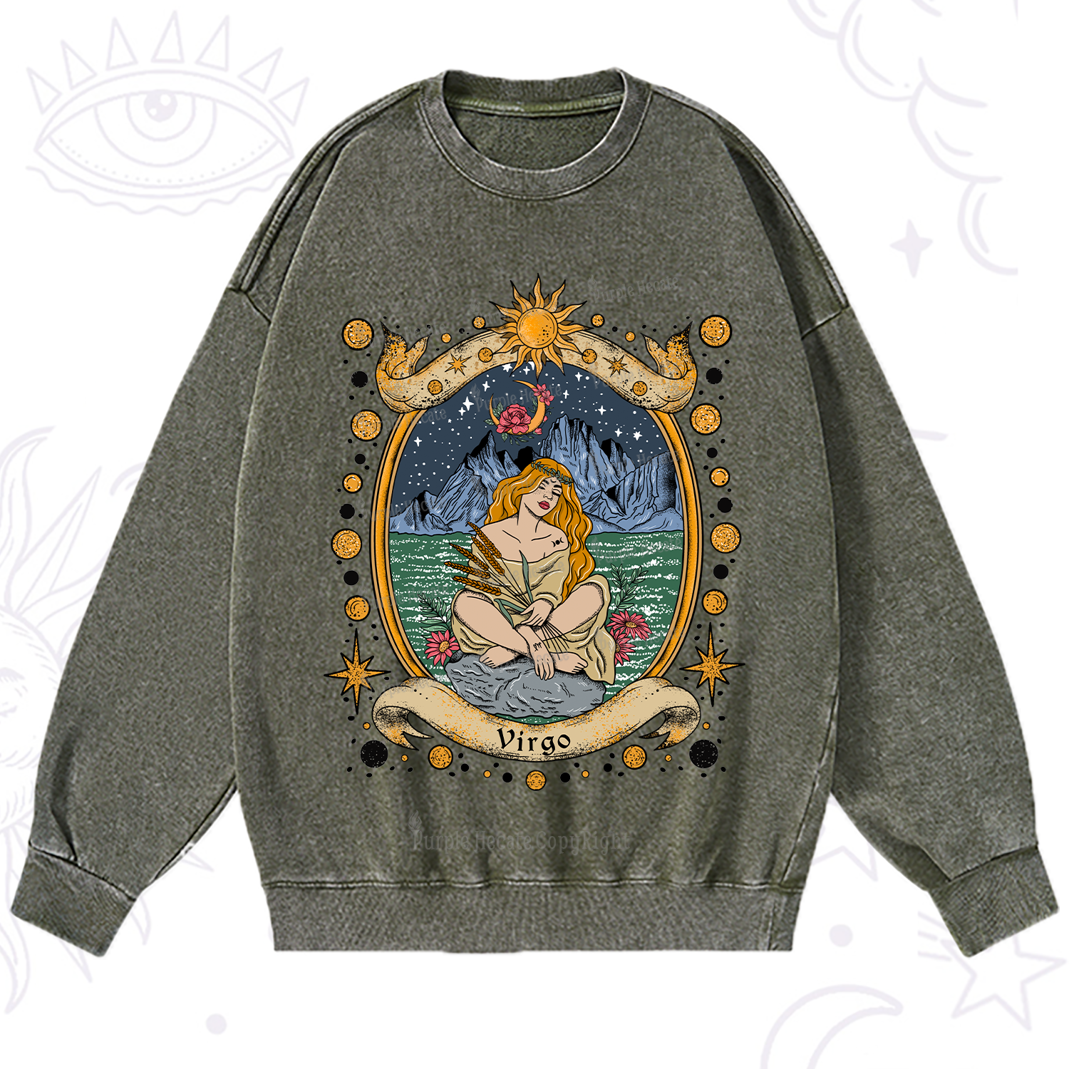 Purplehecate Celestial Virgo Zodiac Washed Sweatshirt