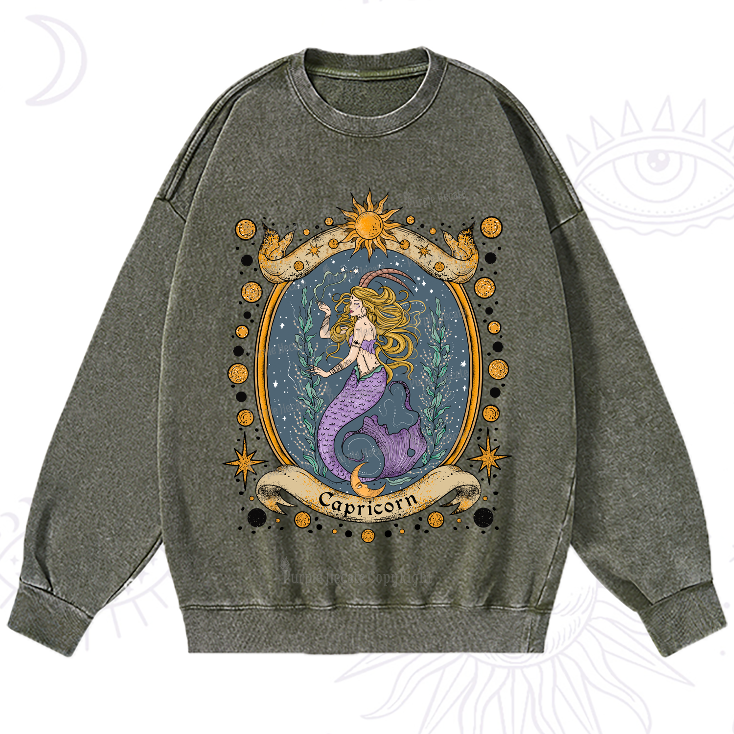 Purplehecate Celestial Capricorn Zodiac Washed Sweatshirt