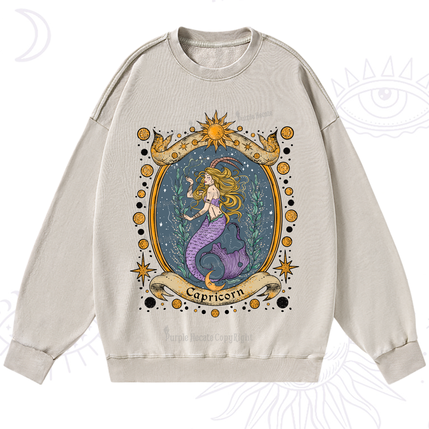 Purplehecate Celestial Capricorn Zodiac Washed Sweatshirt
