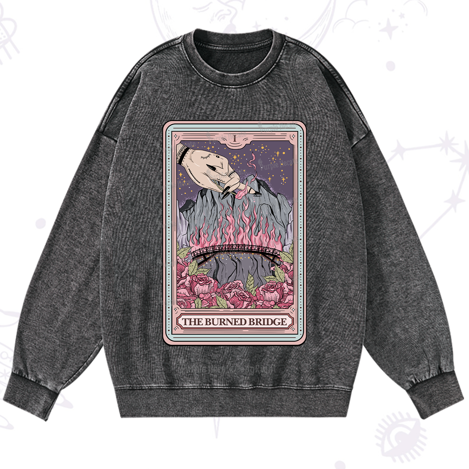 Purplehecate The Burned Bridge Tarot Washed Sweatshirt
