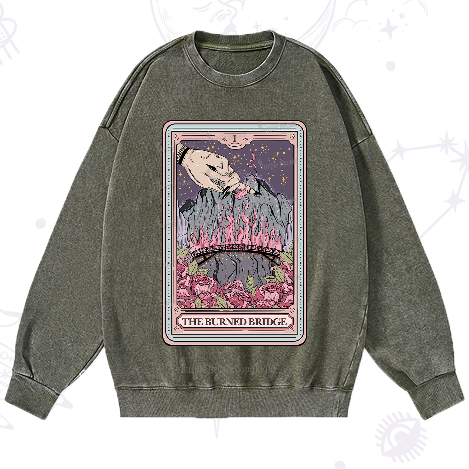 Purplehecate The Burned Bridge Tarot Washed Sweatshirt
