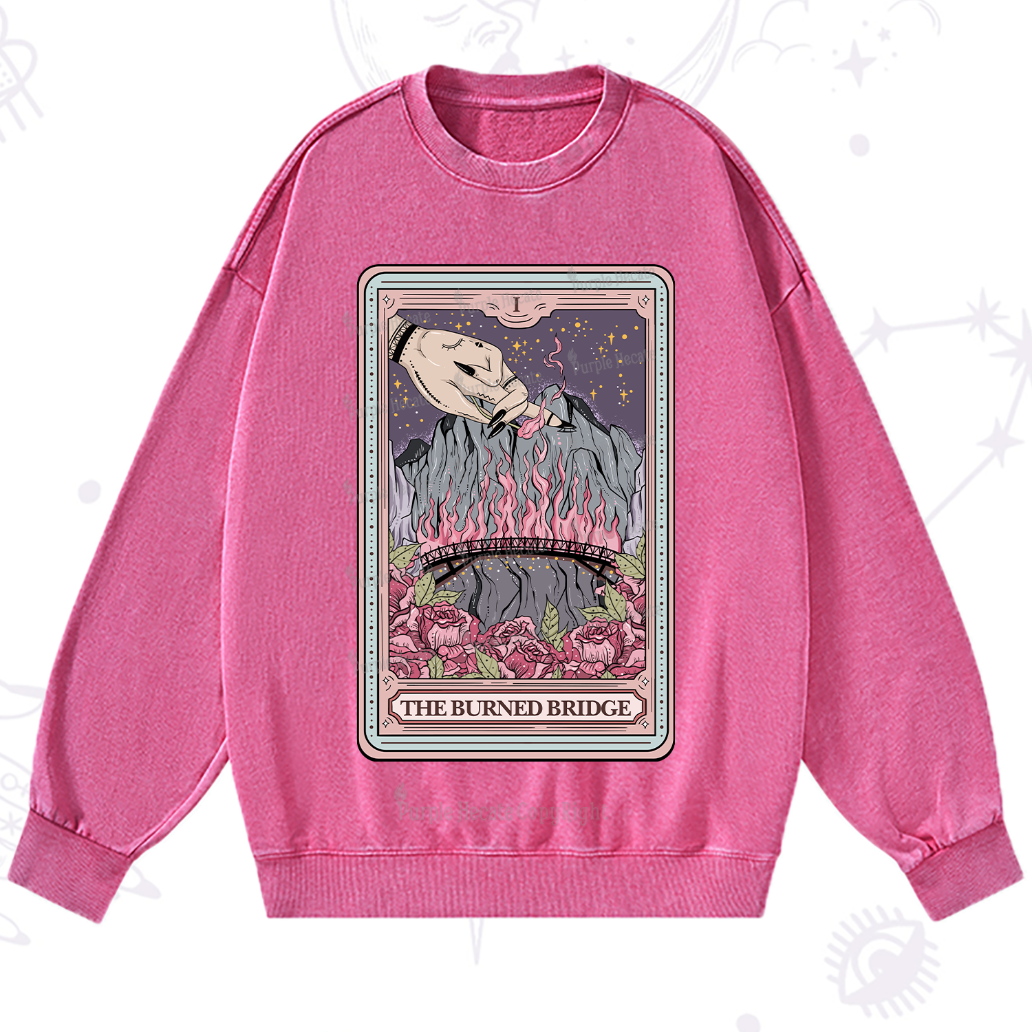 Purplehecate The Burned Bridge Tarot Washed Sweatshirt