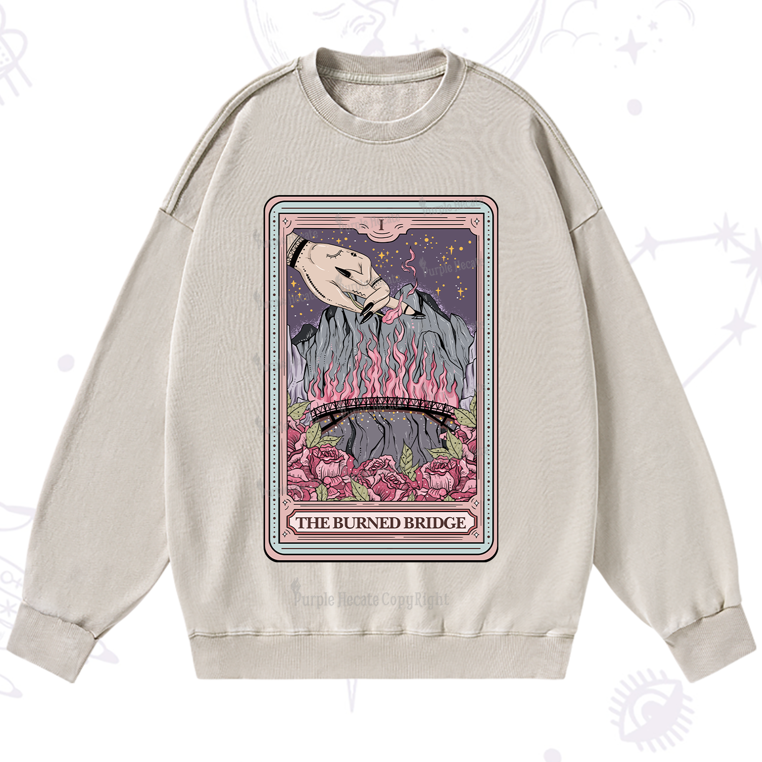 Purplehecate The Burned Bridge Tarot Washed Sweatshirt
