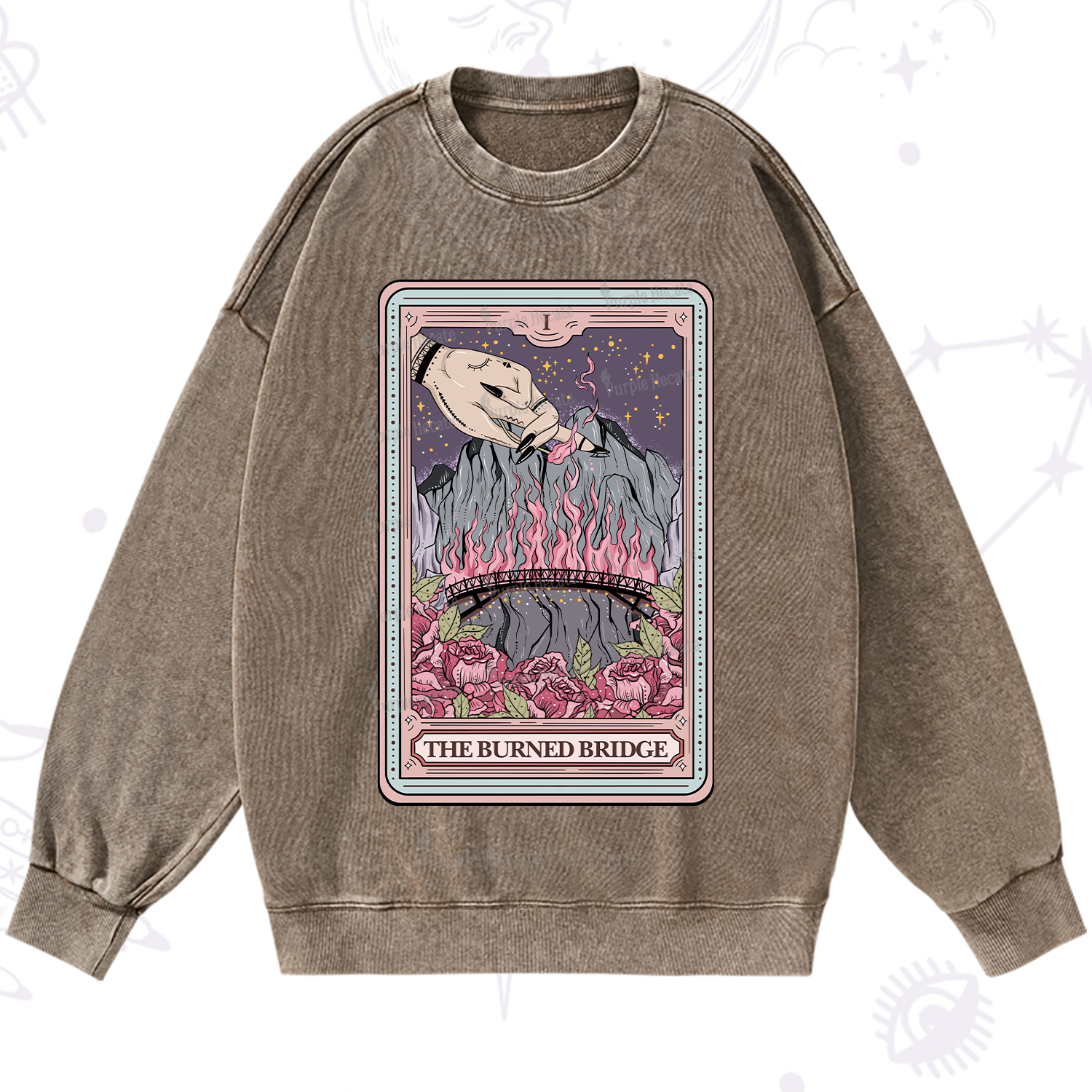 Purplehecate The Burned Bridge Tarot Washed Sweatshirt