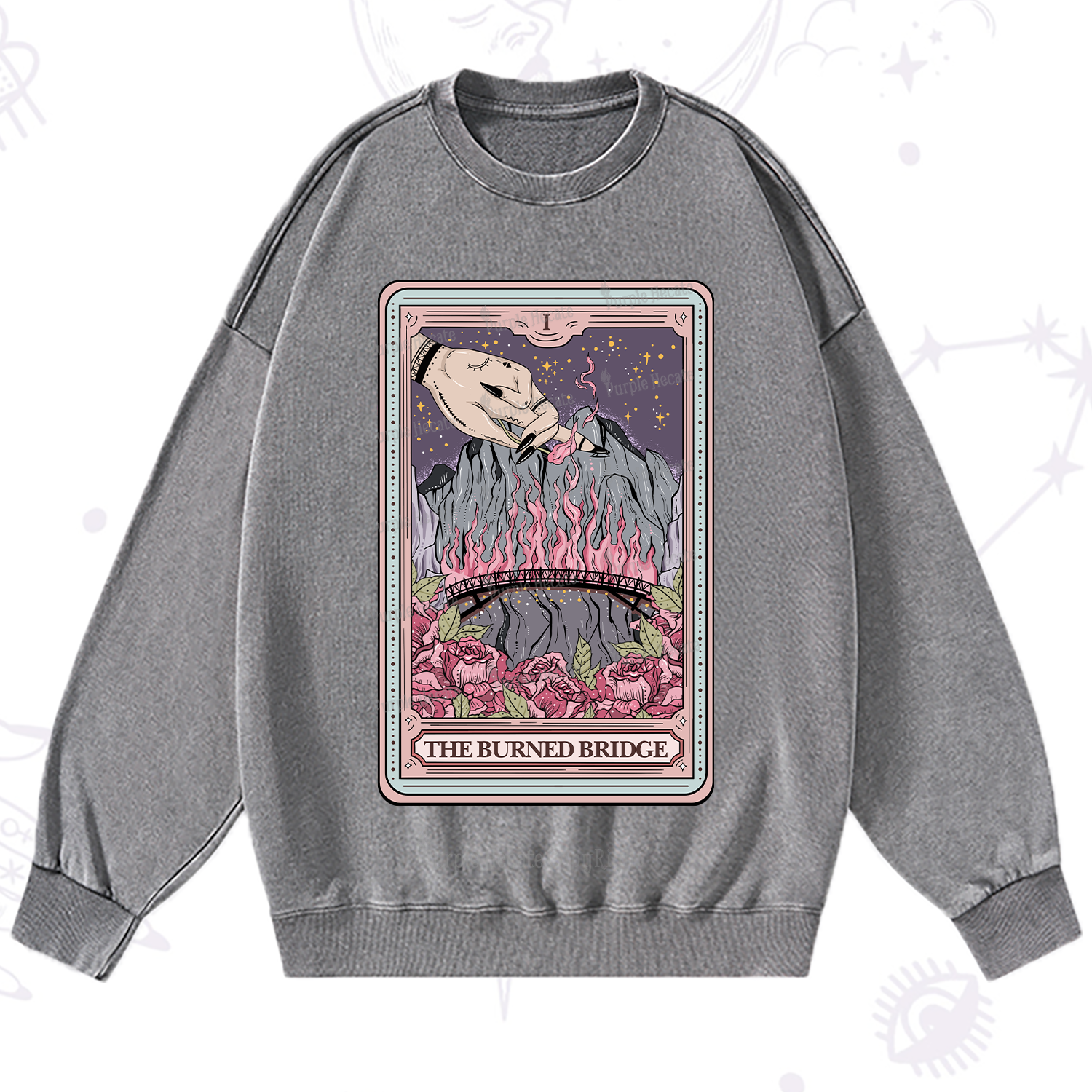 Purplehecate The Burned Bridge Tarot Washed Sweatshirt