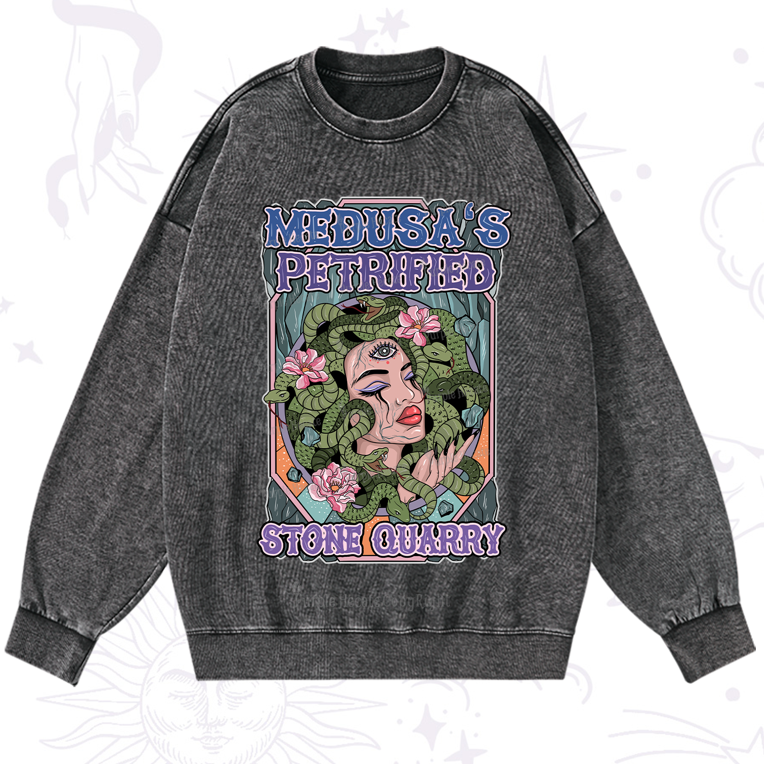 Purplehecate The Gorgon with Snake Hair Medusa Washed Sweatshirt