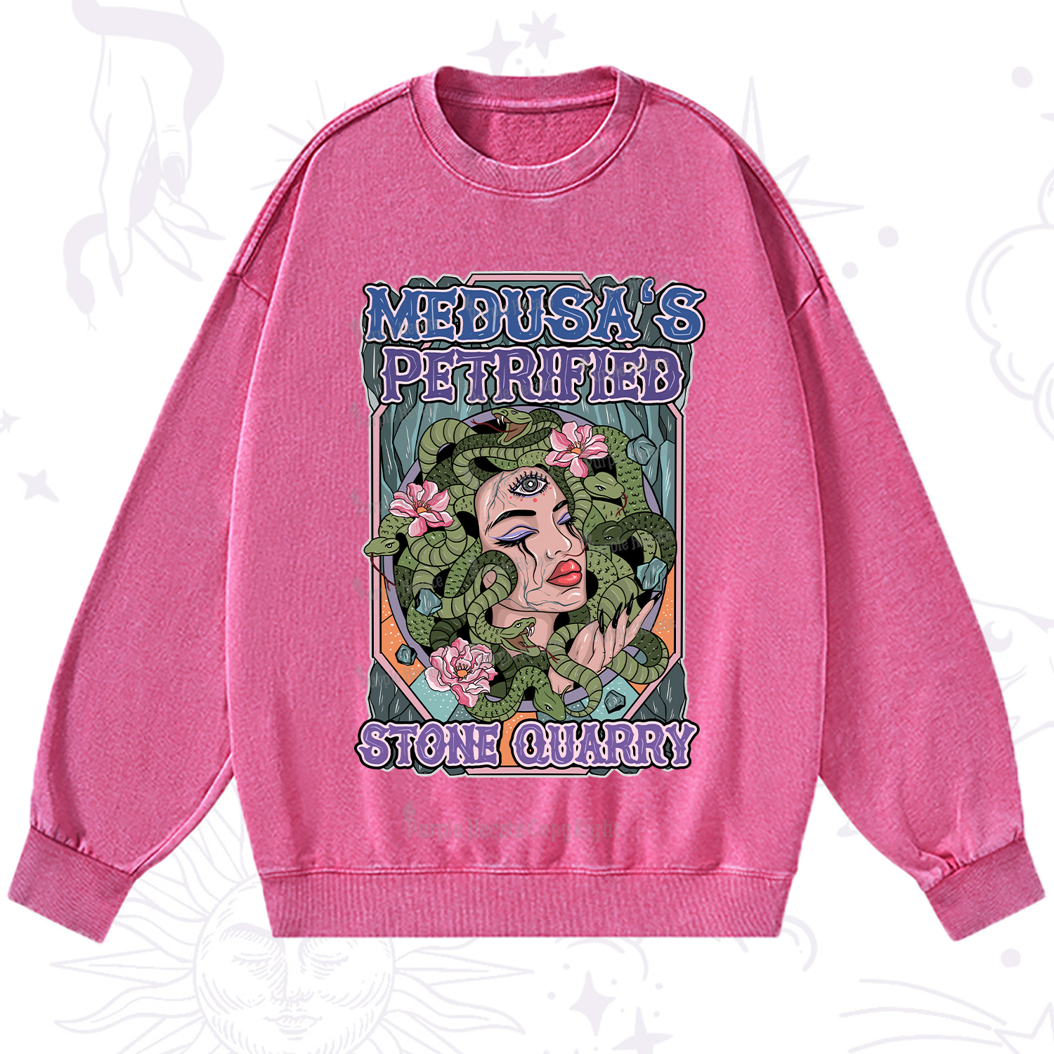 Purplehecate The Gorgon with Snake Hair Medusa Washed Sweatshirt