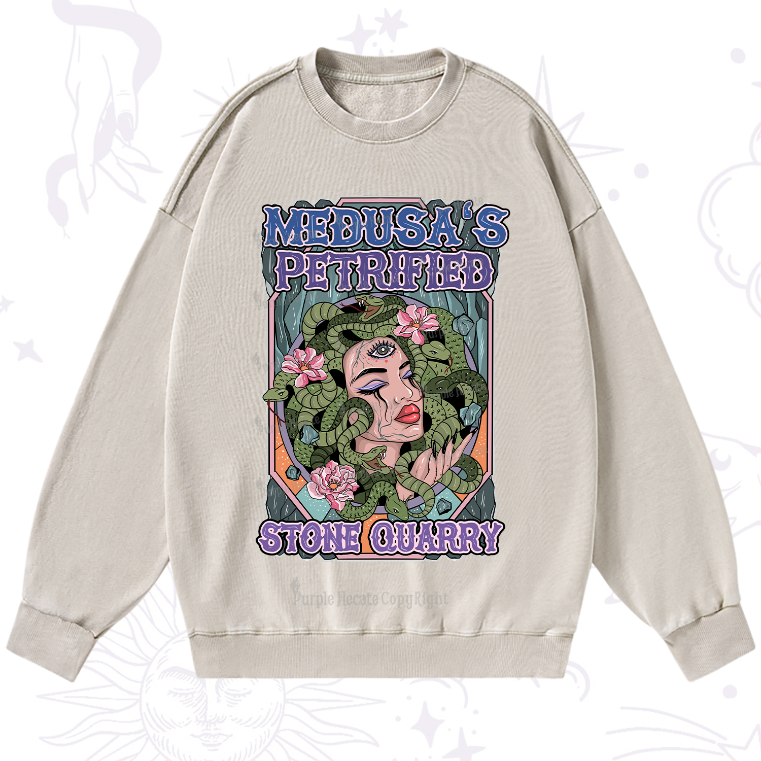 Purplehecate The Gorgon with Snake Hair Medusa Washed Sweatshirt