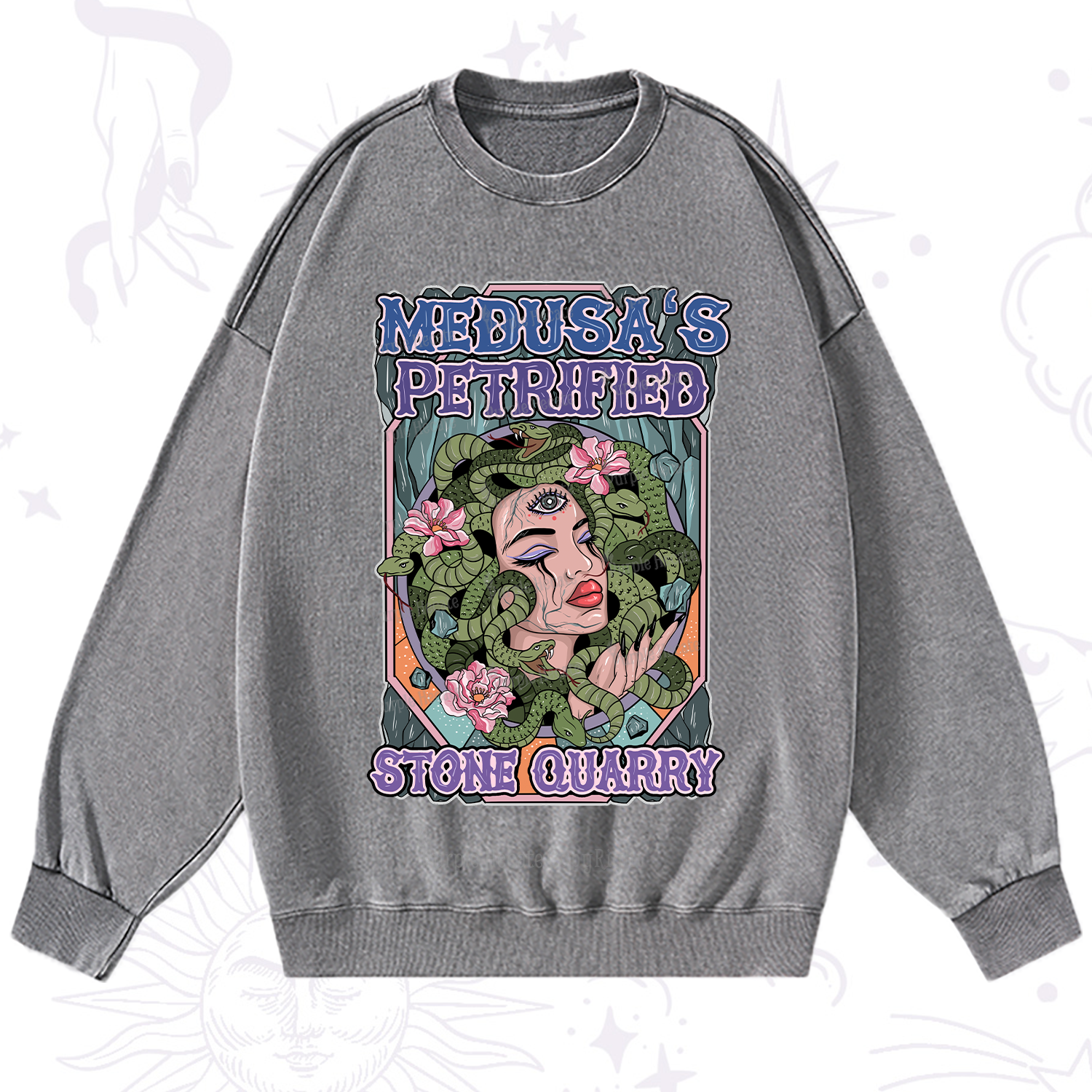 Purplehecate The Gorgon with Snake Hair Medusa Washed Sweatshirt