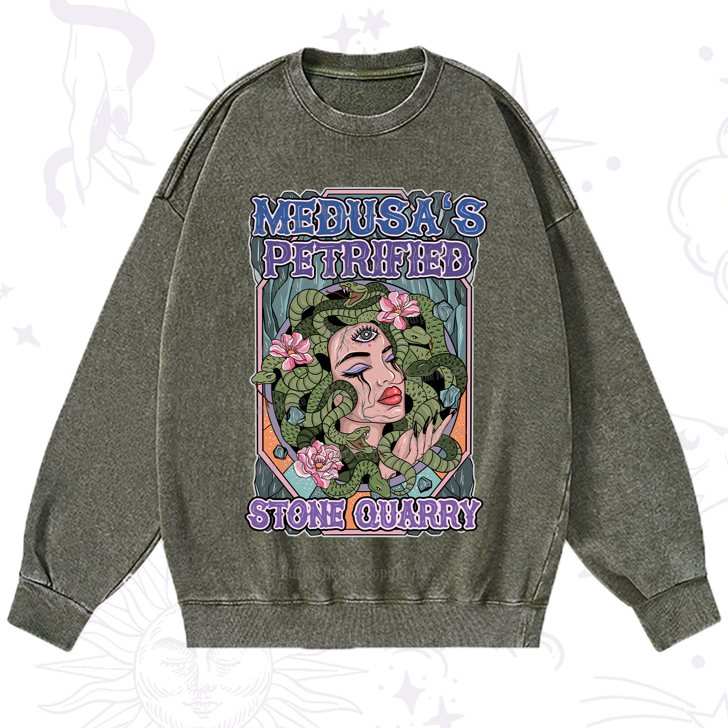 Purplehecate The Gorgon with Snake Hair Medusa Washed Sweatshirt