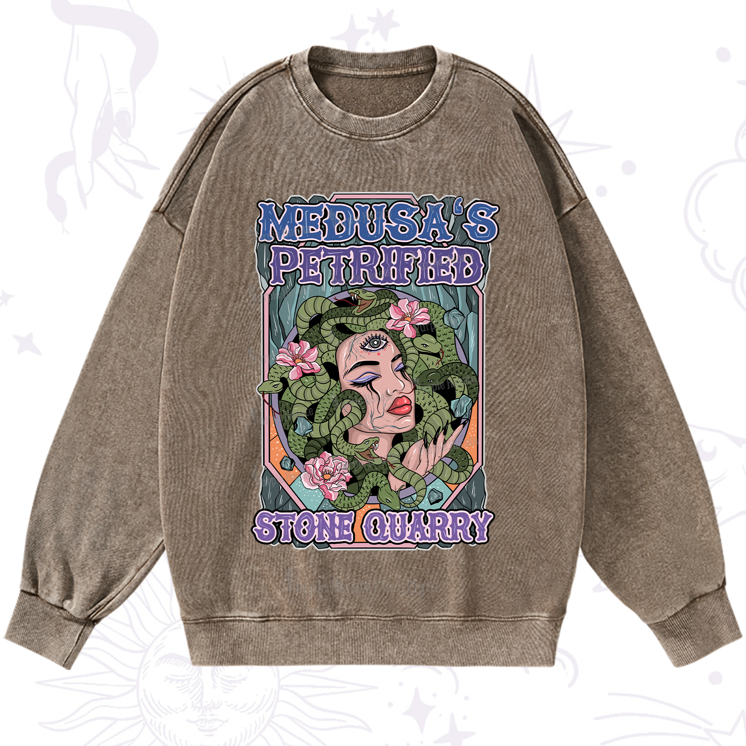 Purplehecate The Gorgon with Snake Hair Medusa Washed Sweatshirt