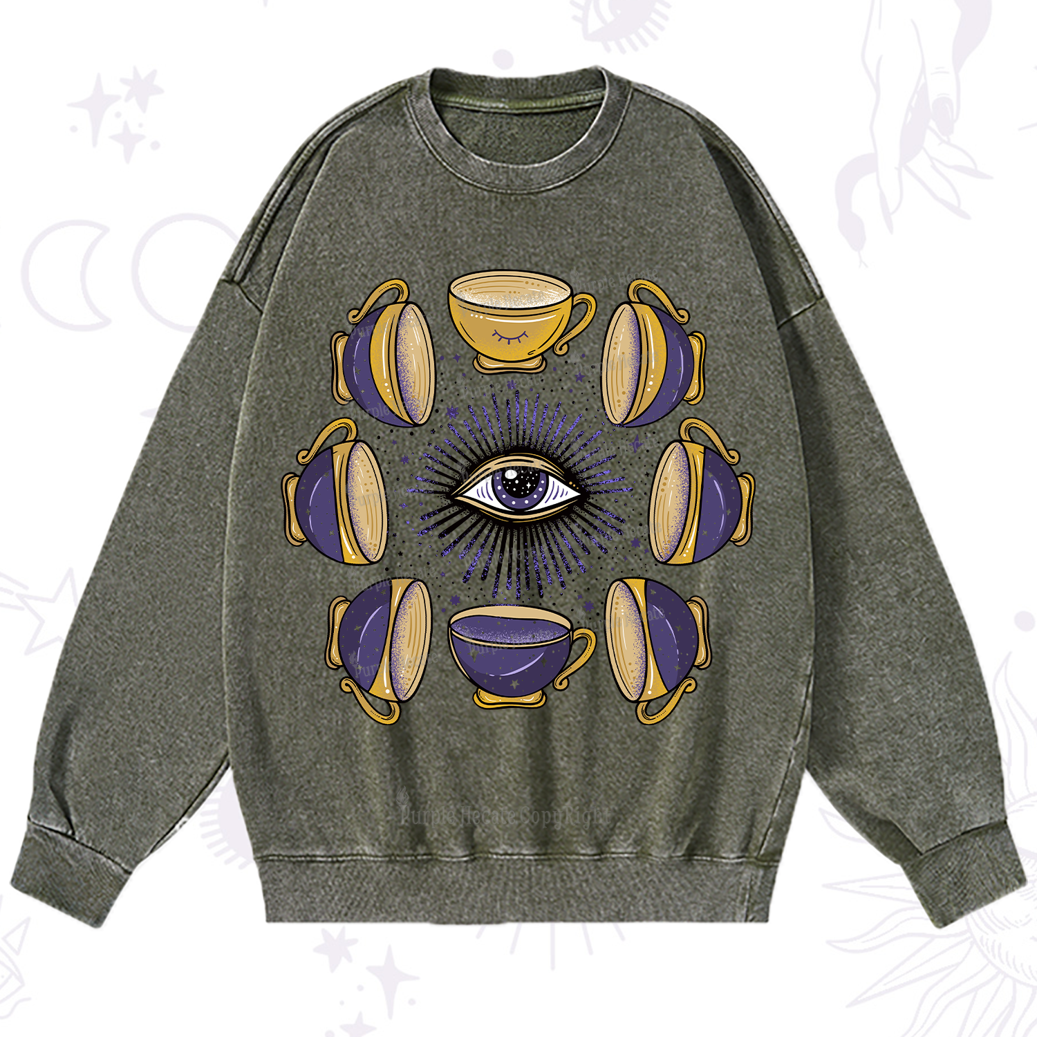 Purplehecate Moon Phase Coffee Lover Washed Sweatshirt