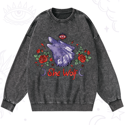 Purplehecate Moon Wolf Washed Sweatshirt