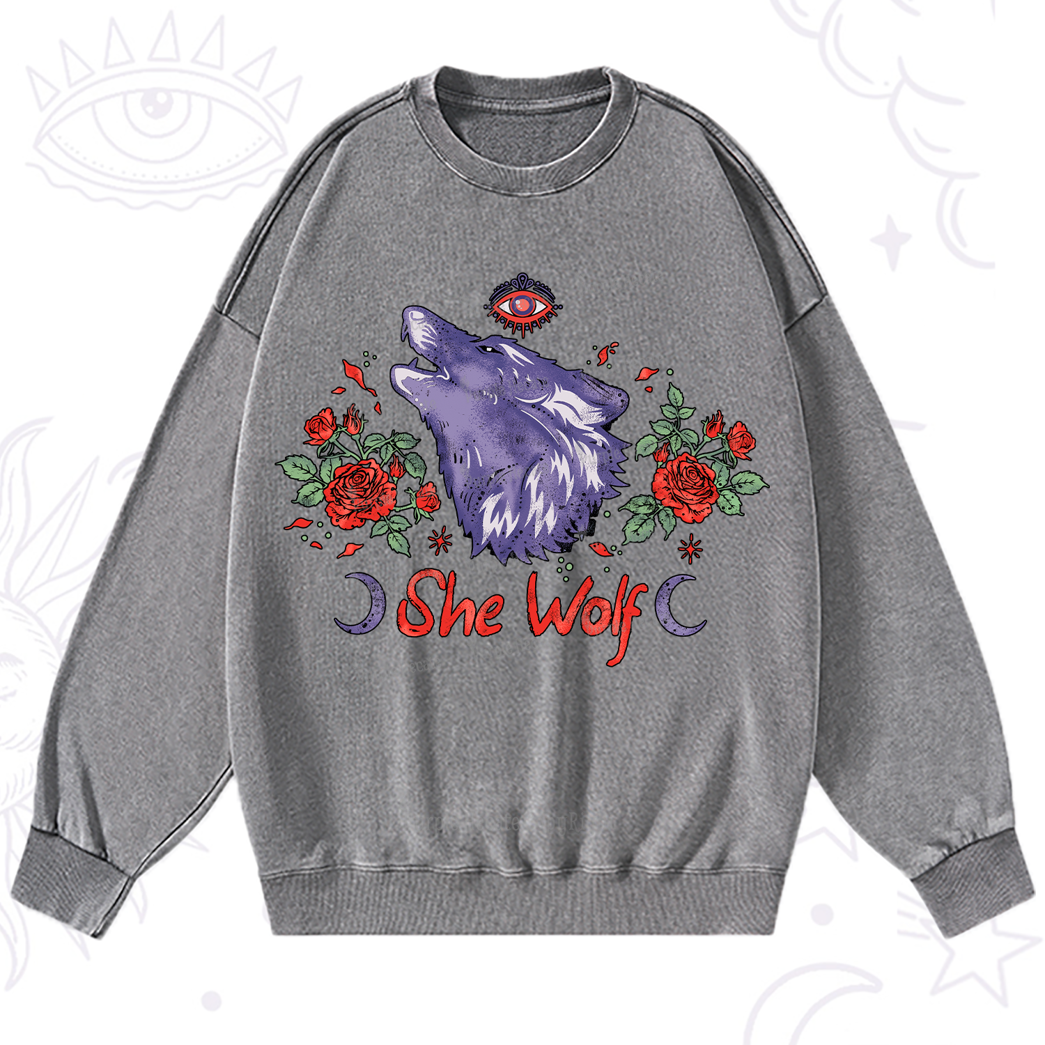 Purplehecate Moon Wolf Washed Sweatshirt