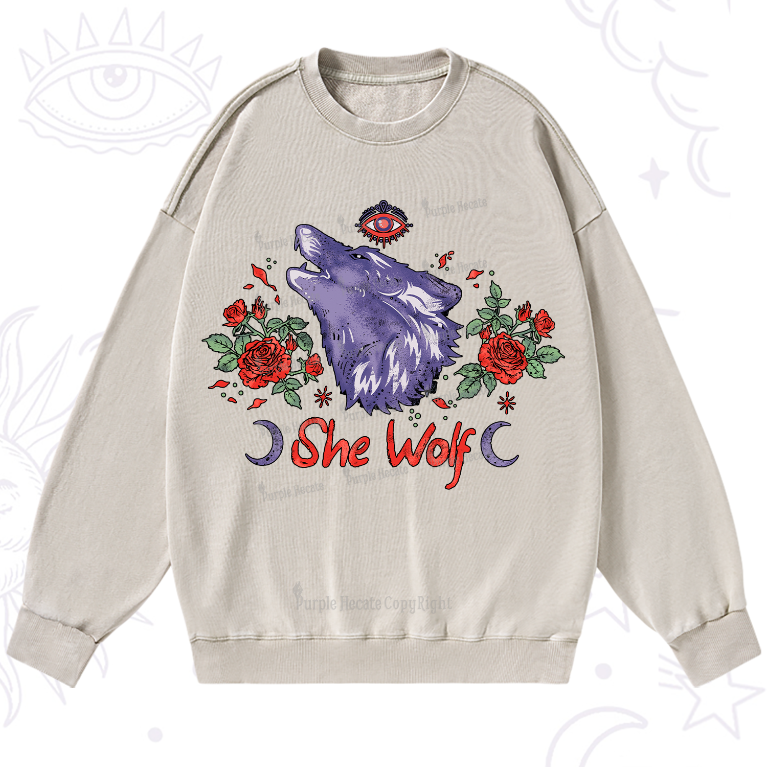 Purplehecate Moon Wolf Washed Sweatshirt