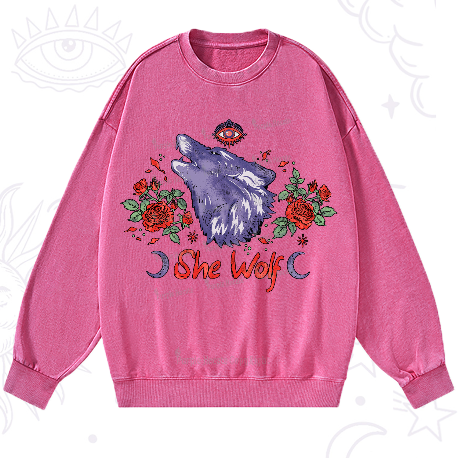 Purplehecate Moon Wolf Washed Sweatshirt