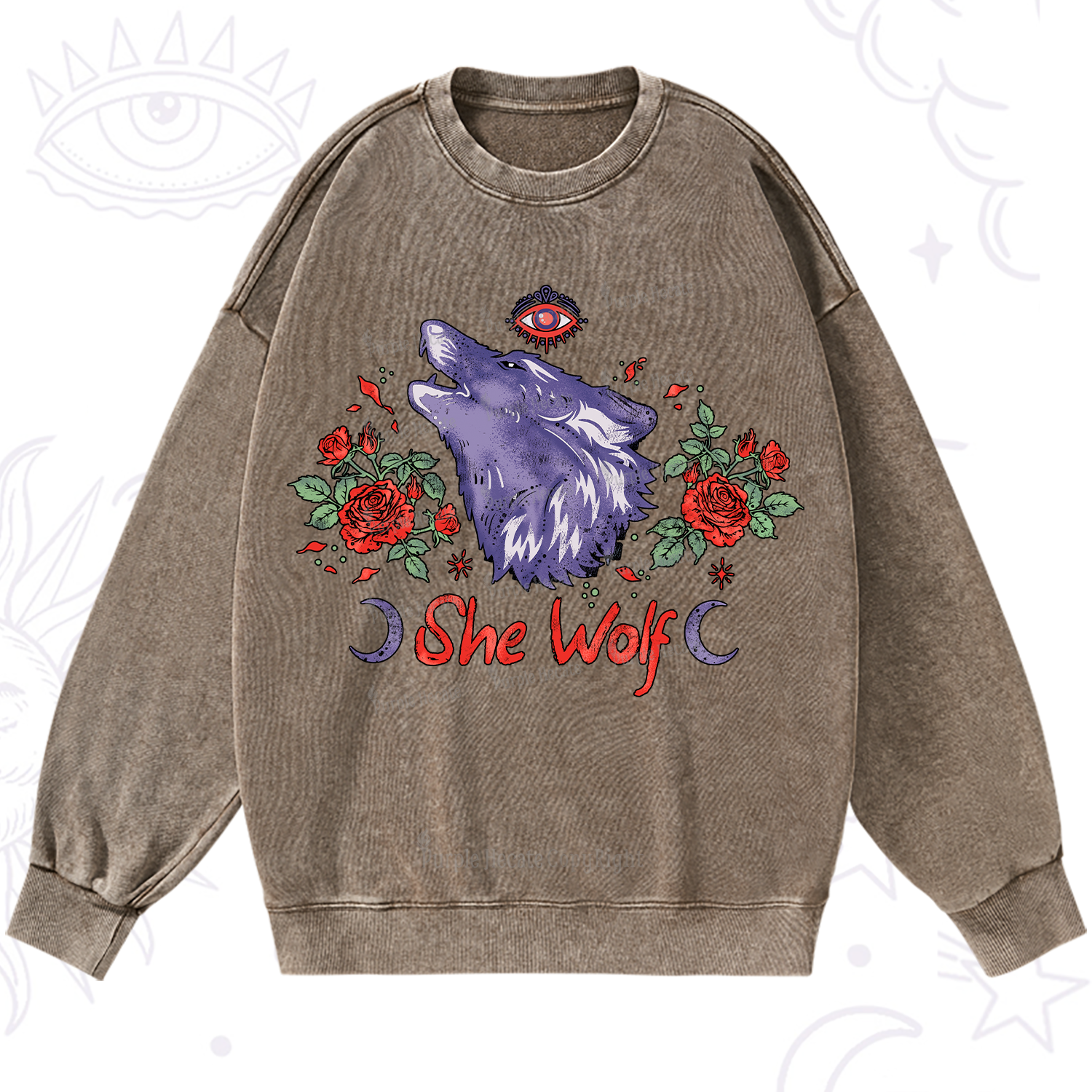 Purplehecate Moon Wolf Washed Sweatshirt