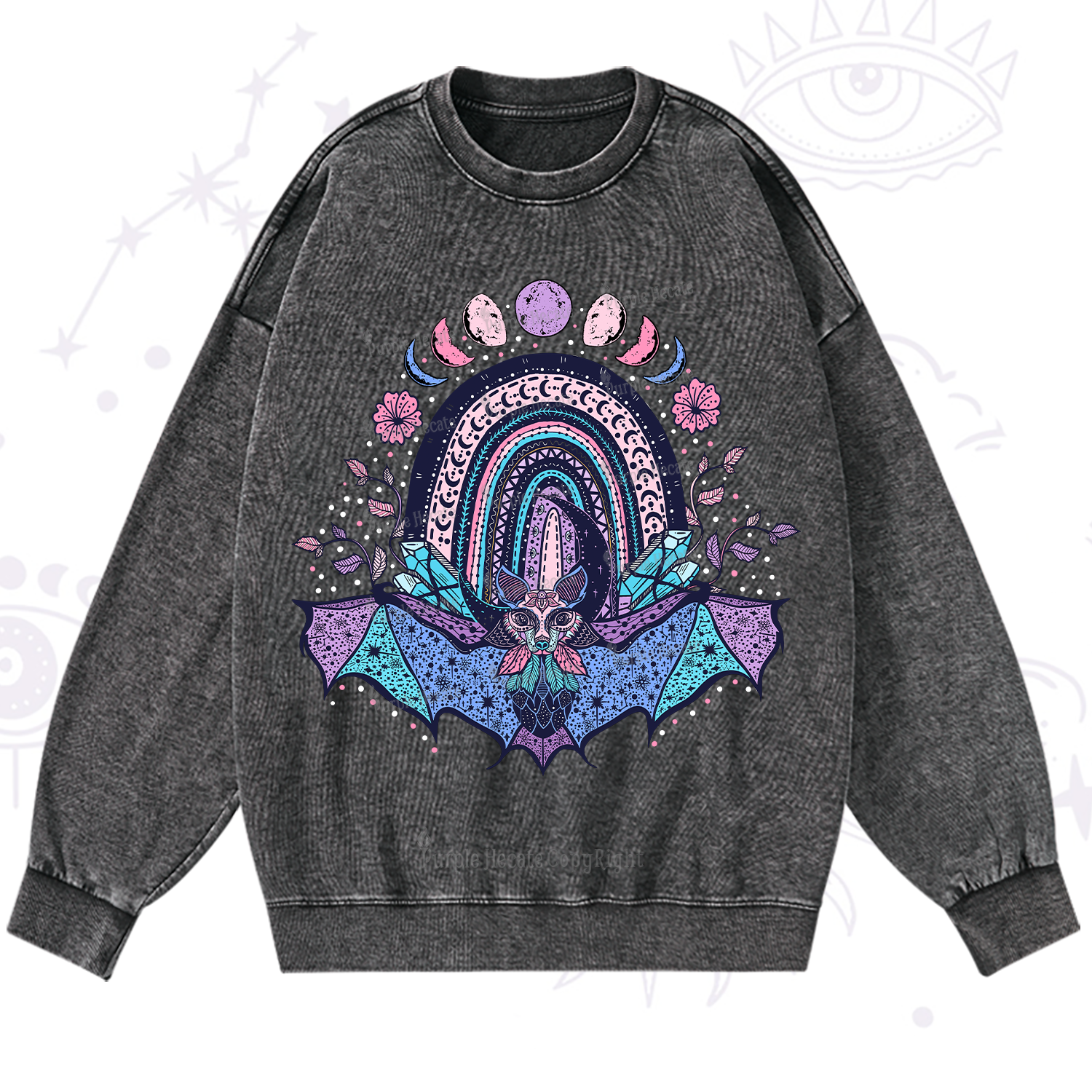 Purplehecate Moon Phase Bat Washed Sweatshirt