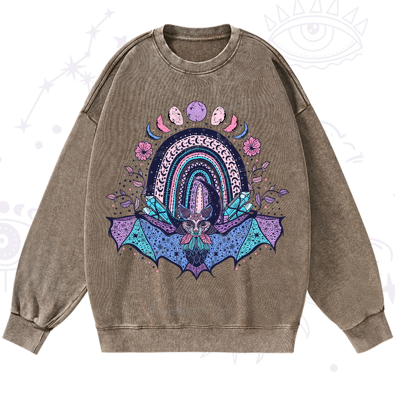 Purplehecate Moon Phase Bat Washed Sweatshirt