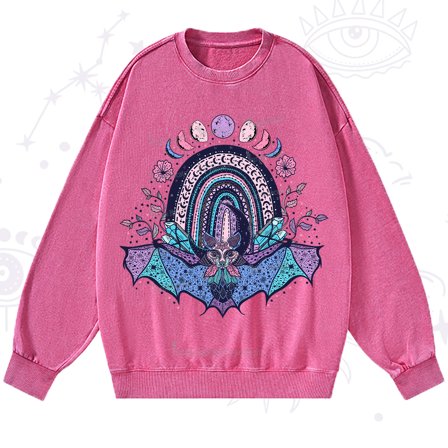 Purplehecate Moon Phase Bat Washed Sweatshirt