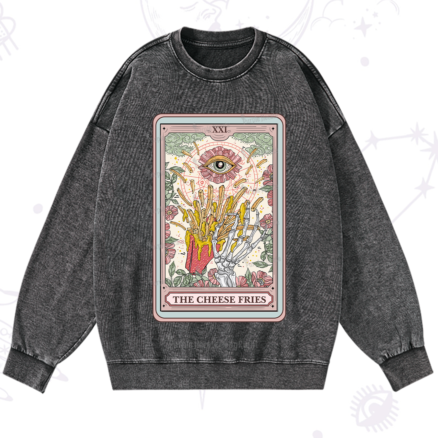 Purplehecate The Cheese Fries Tarot Washed Sweatshirt