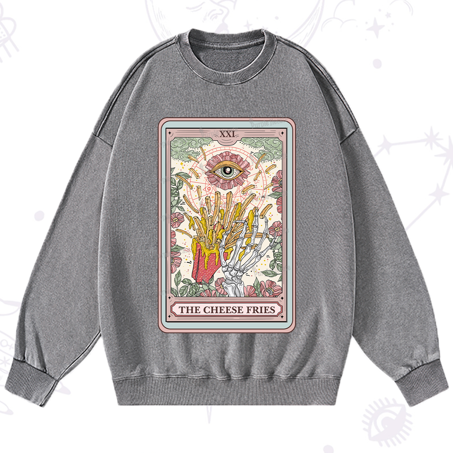 Purplehecate The Cheese Fries Tarot Washed Sweatshirt
