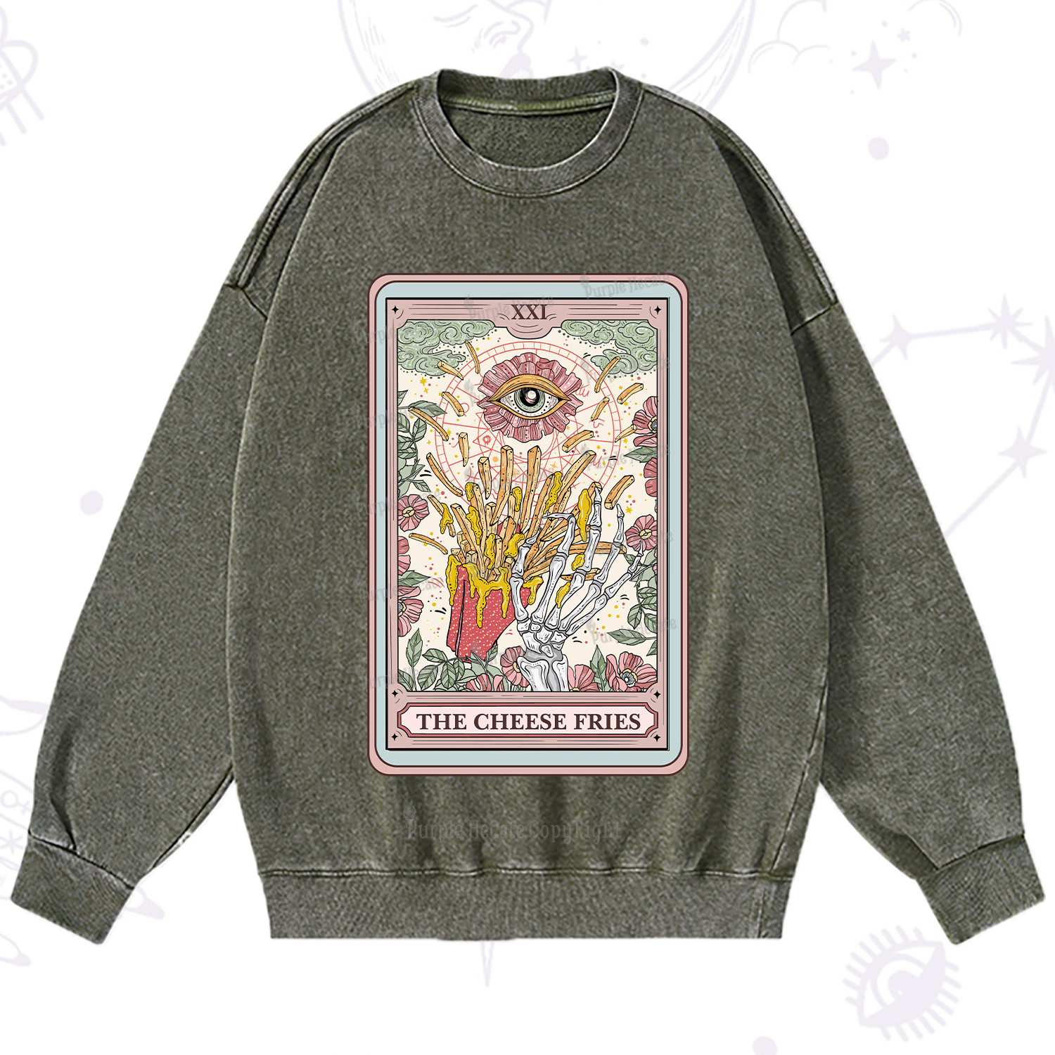 Purplehecate The Cheese Fries Tarot Washed Sweatshirt